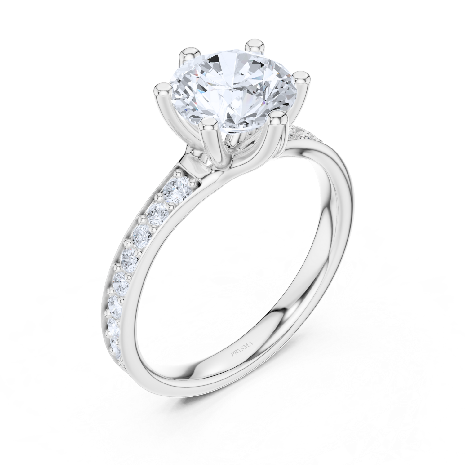 Round Cut Diamond Ring with Pave Band