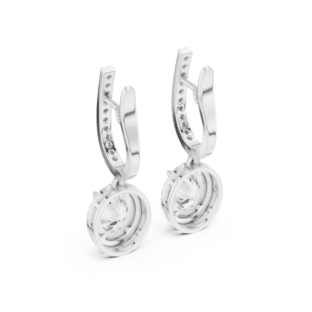 Oval Halo Drop Diamond Earrings