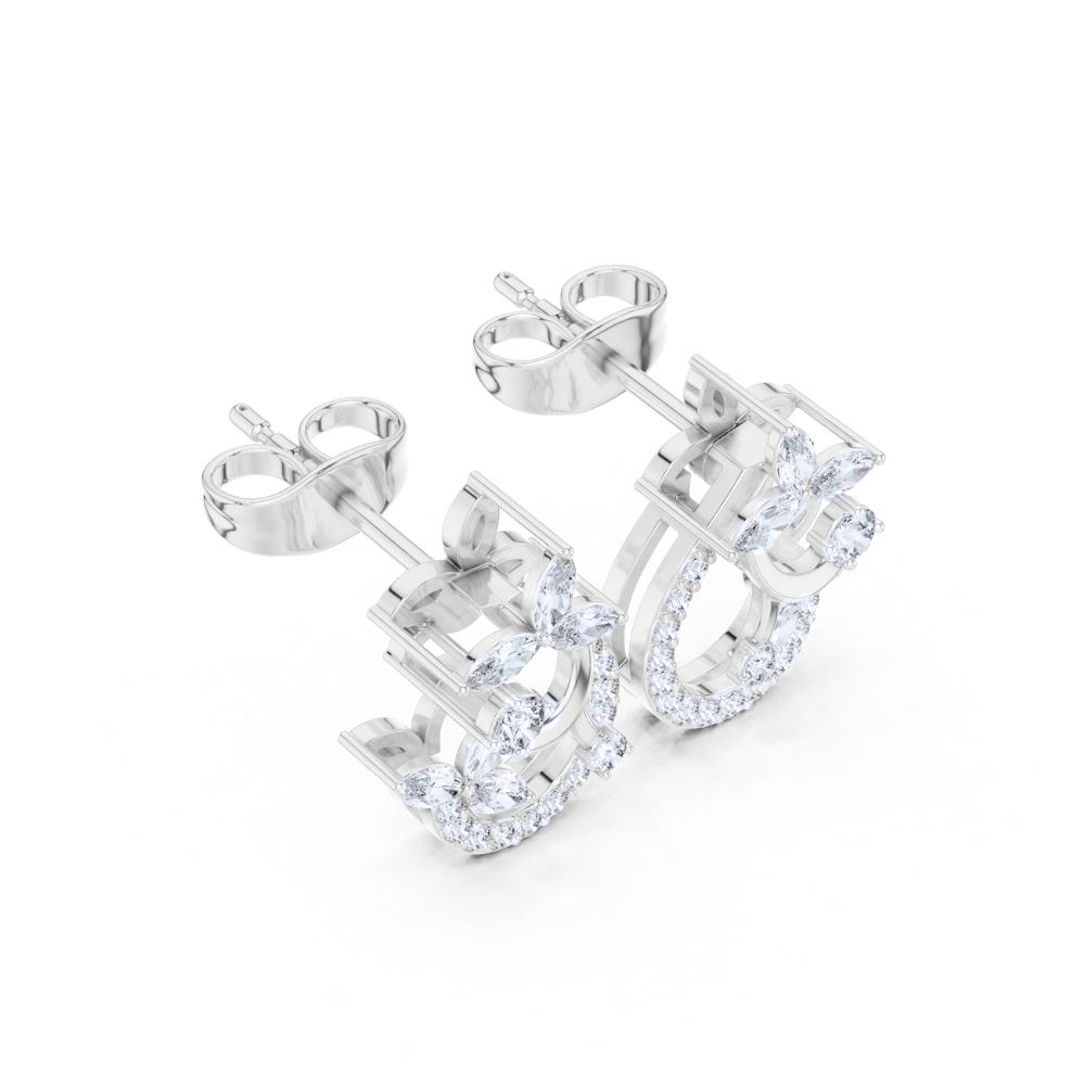 Floral Vine Diamond Hoop Studs