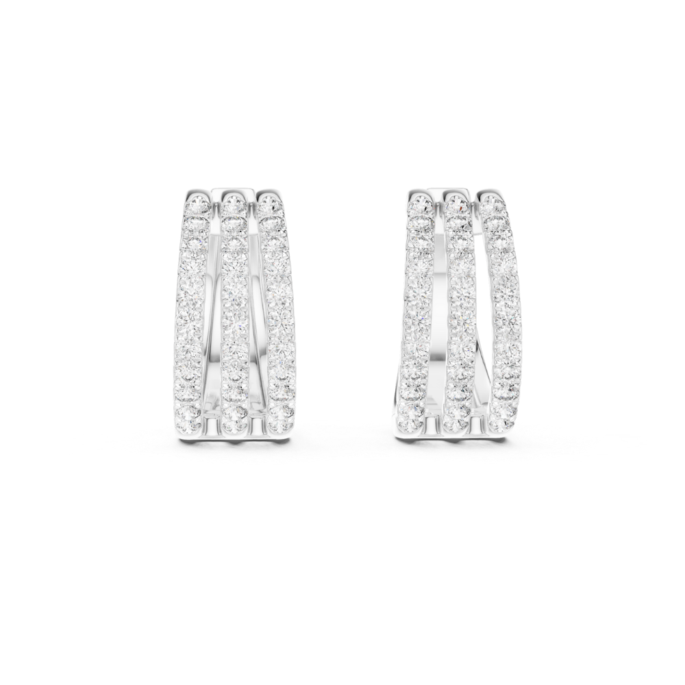 Triple Row Diamond Huggie Hoop Earrings
