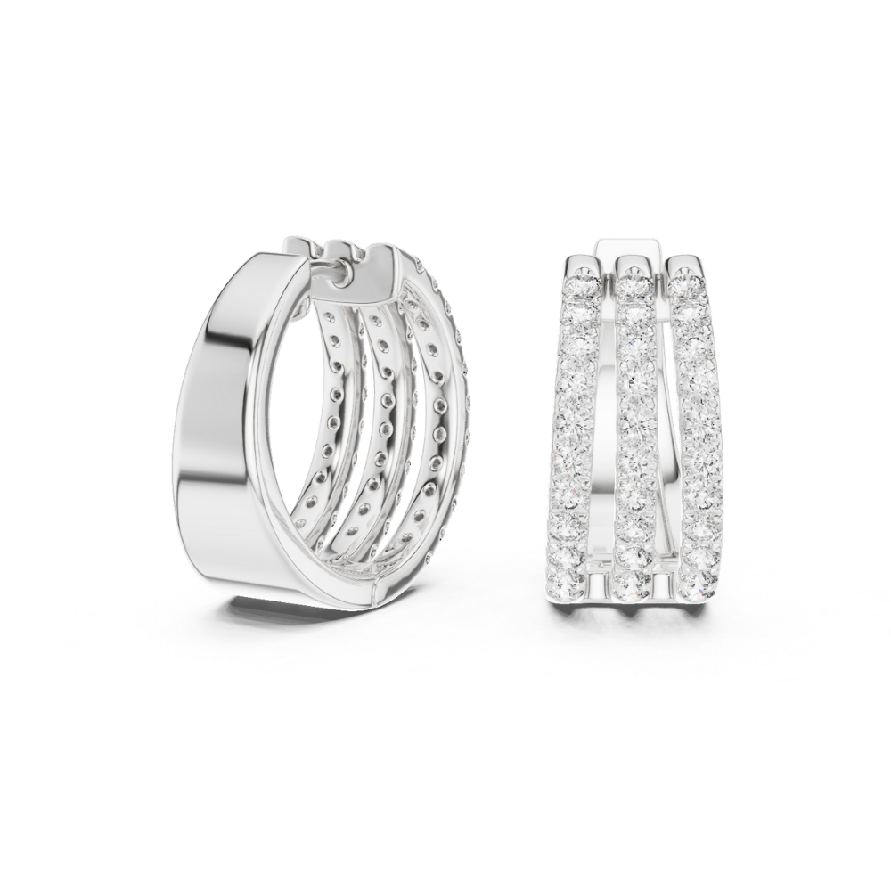 Triple Row Diamond Huggie Hoop Earrings