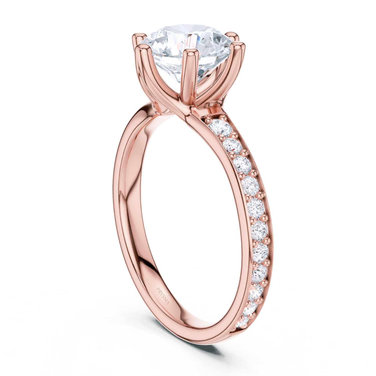 Round Cut Diamond Ring with Pave Band