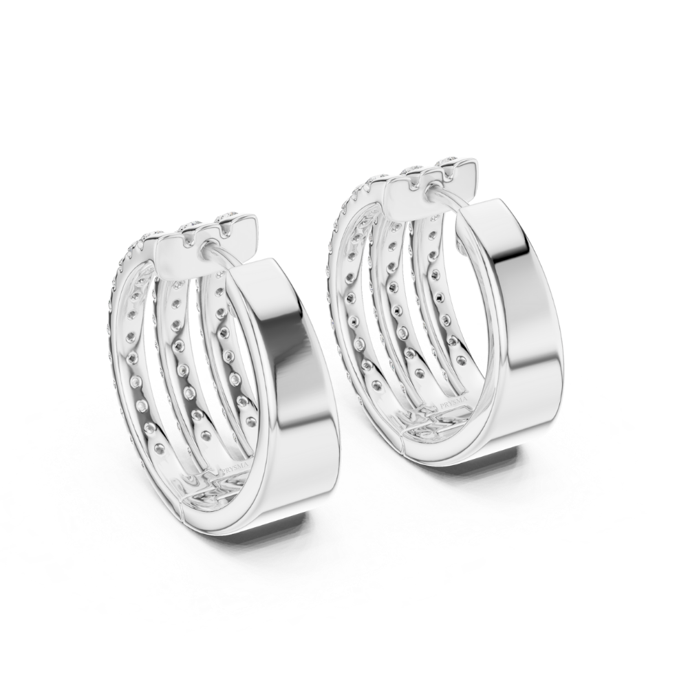 Triple Row Diamond Huggie Hoop Earrings