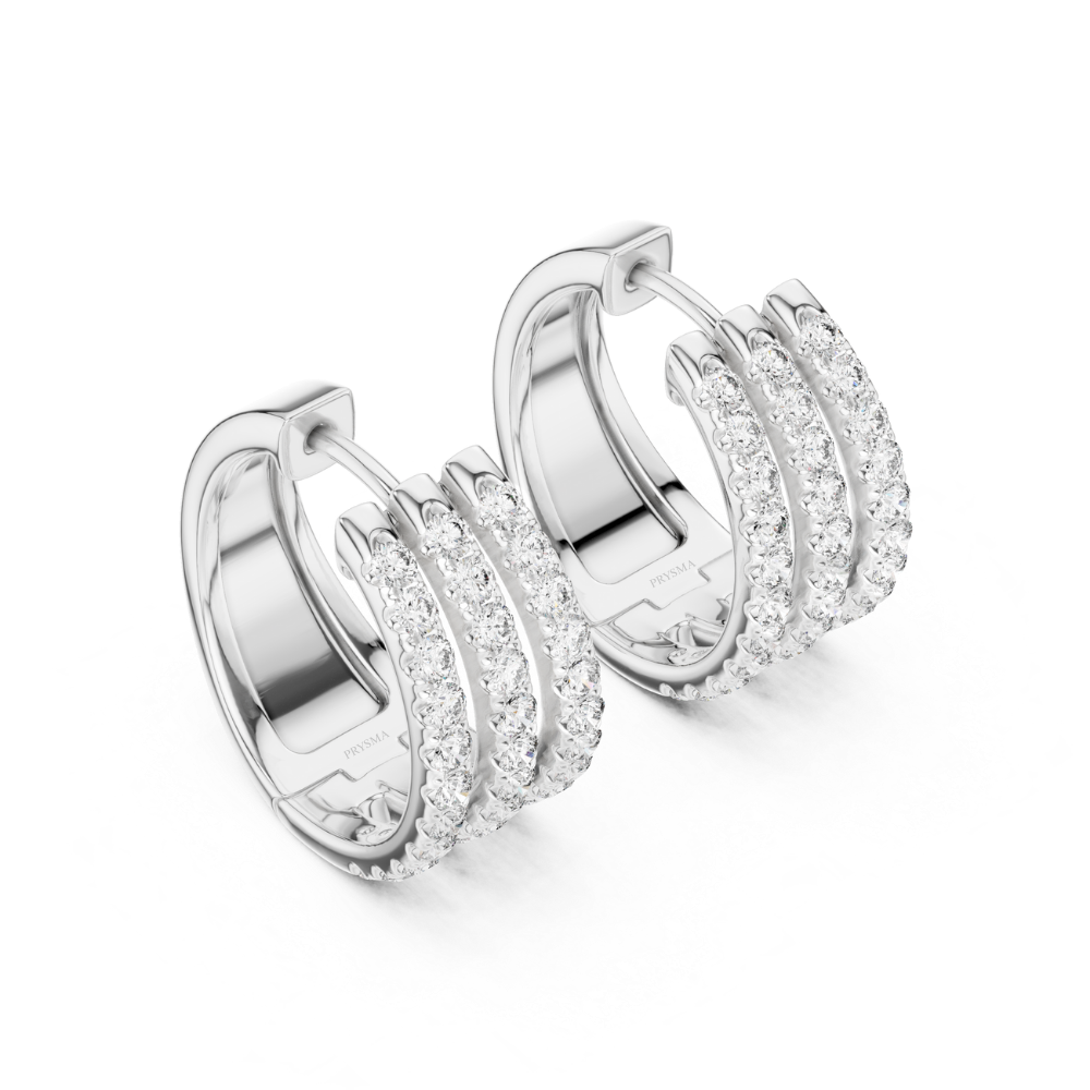 Triple Row Diamond Huggie Hoop Earrings