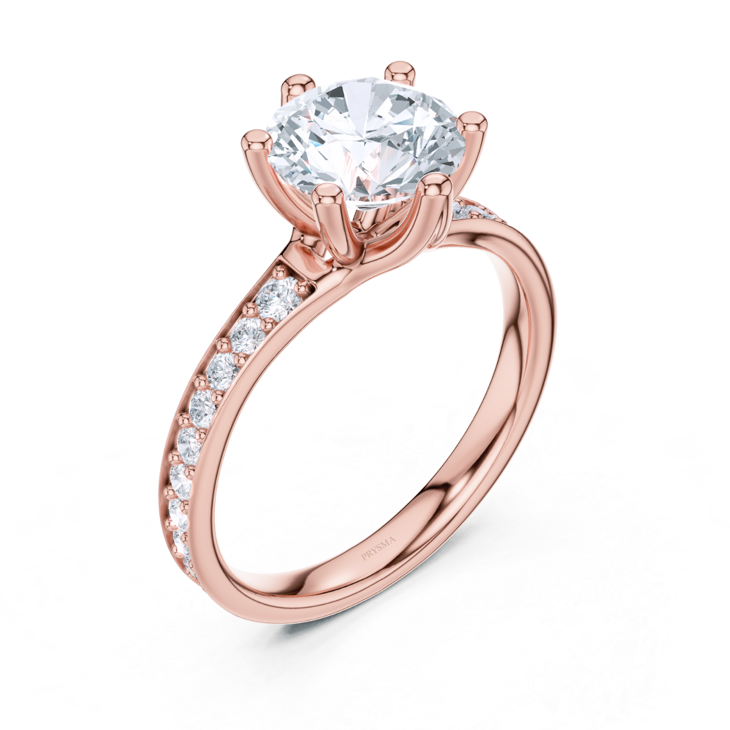 Round Cut Diamond Ring with Pave Band