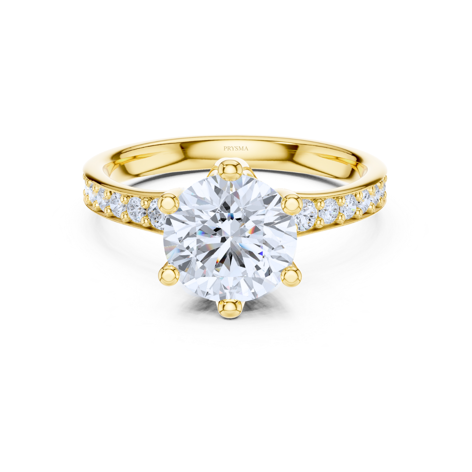 Round Cut Diamond Ring with Pave Band