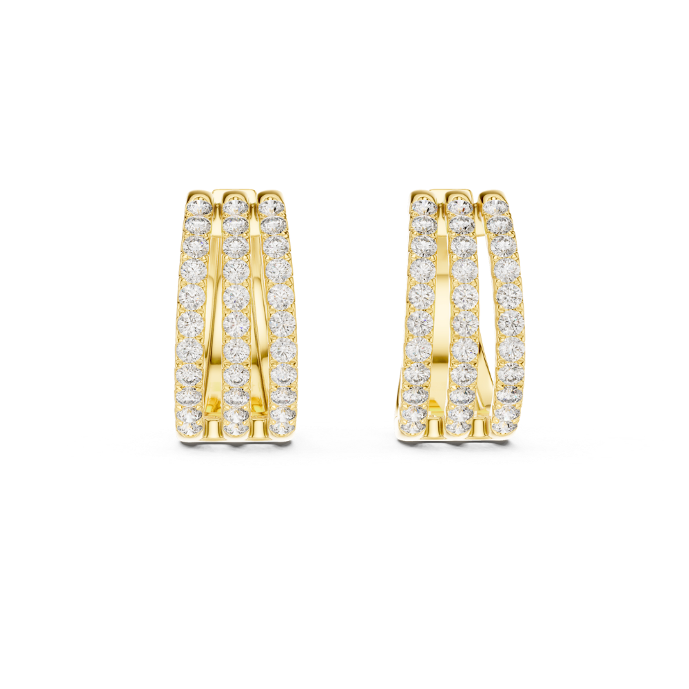 Triple Row Diamond Huggie Hoop Earrings