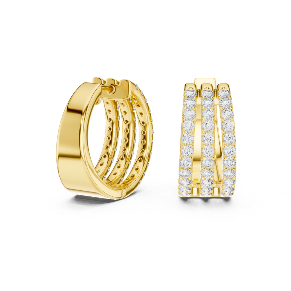 Triple Row Diamond Huggie Hoop Earrings