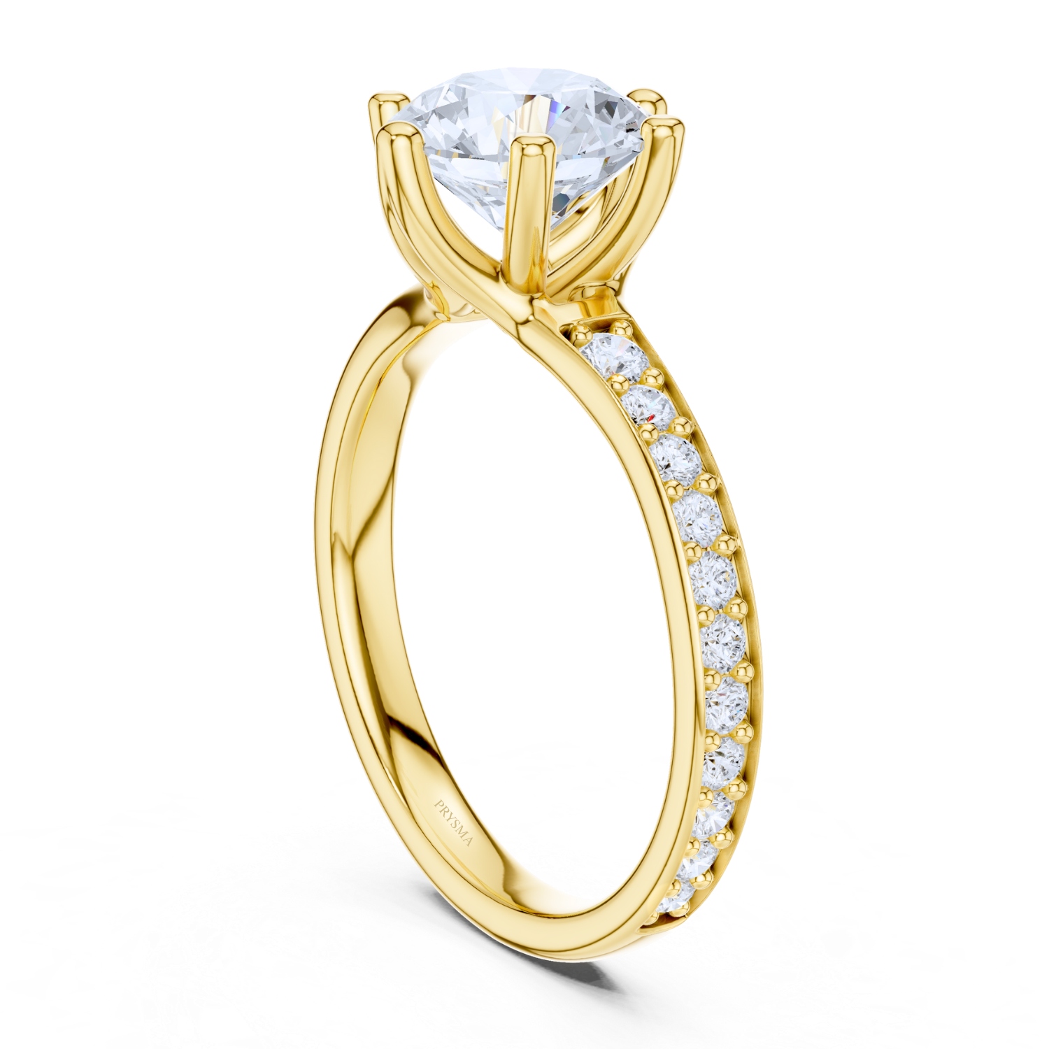 Round Cut Diamond Ring with Pave Band