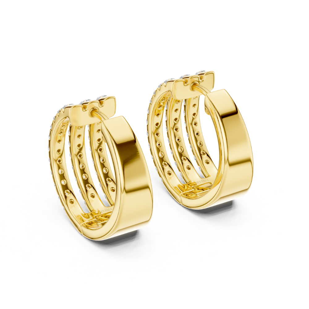 Triple Row Diamond Huggie Hoop Earrings
