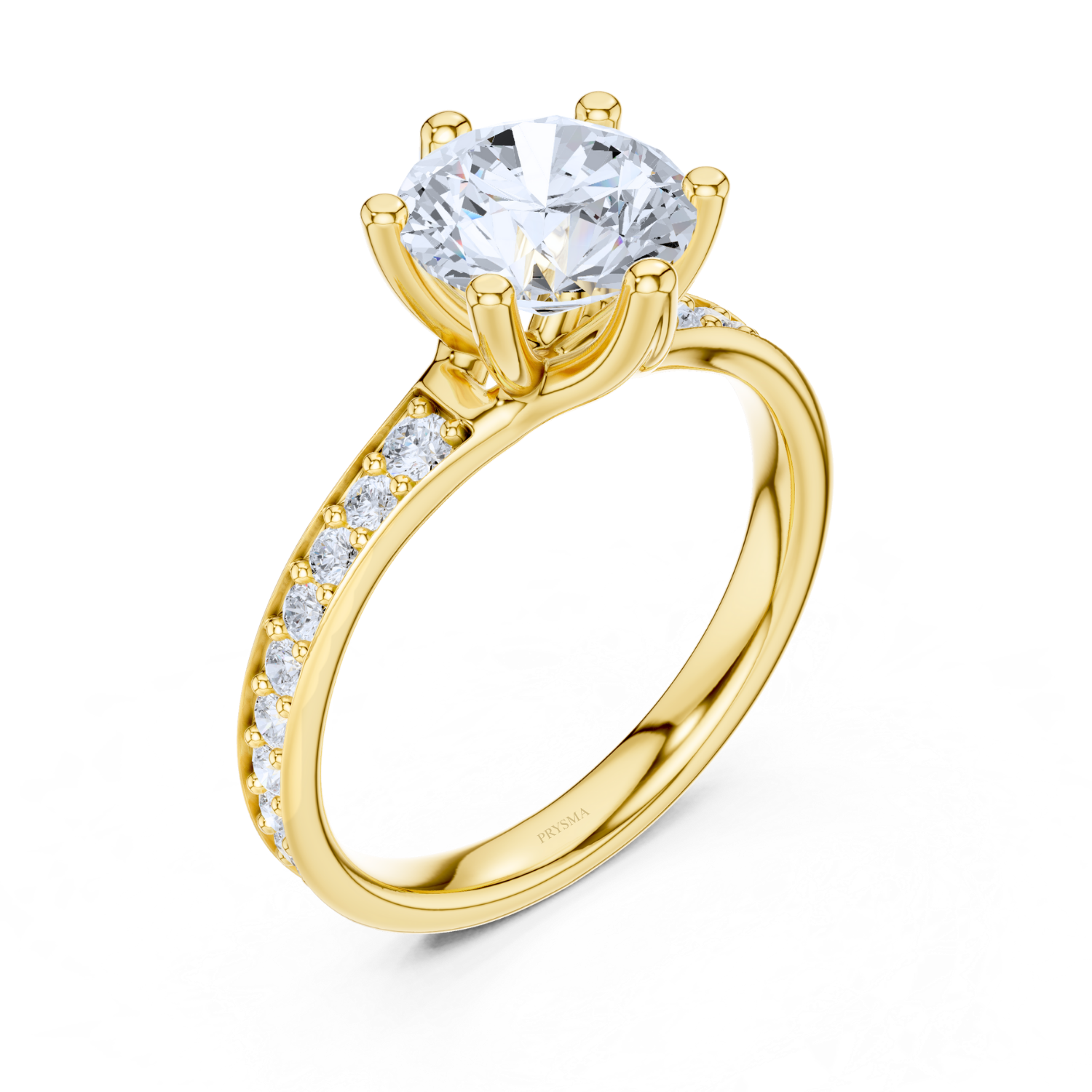 Round Cut Diamond Ring with Pave Band