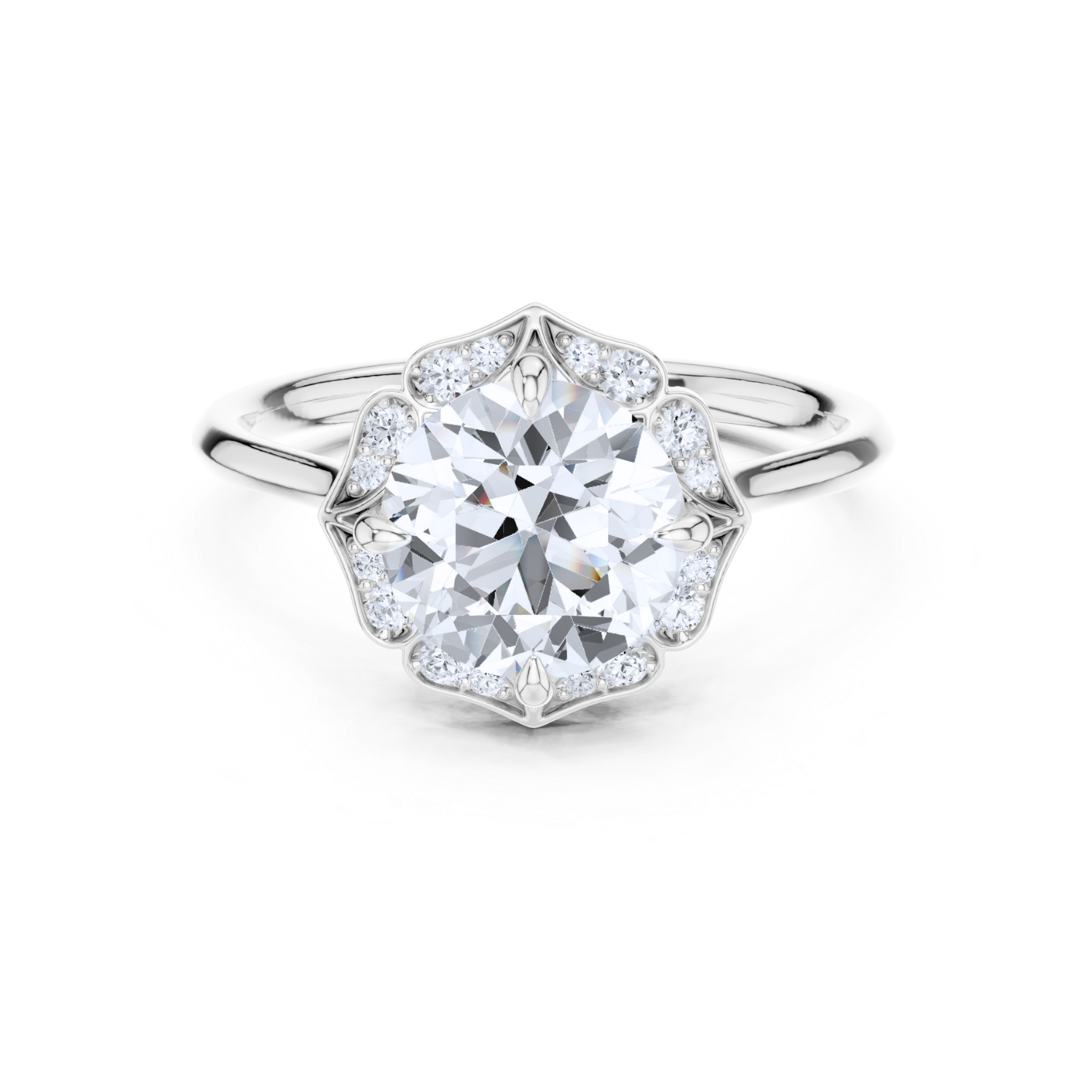 Vintage Floral Halo Diamond Ring