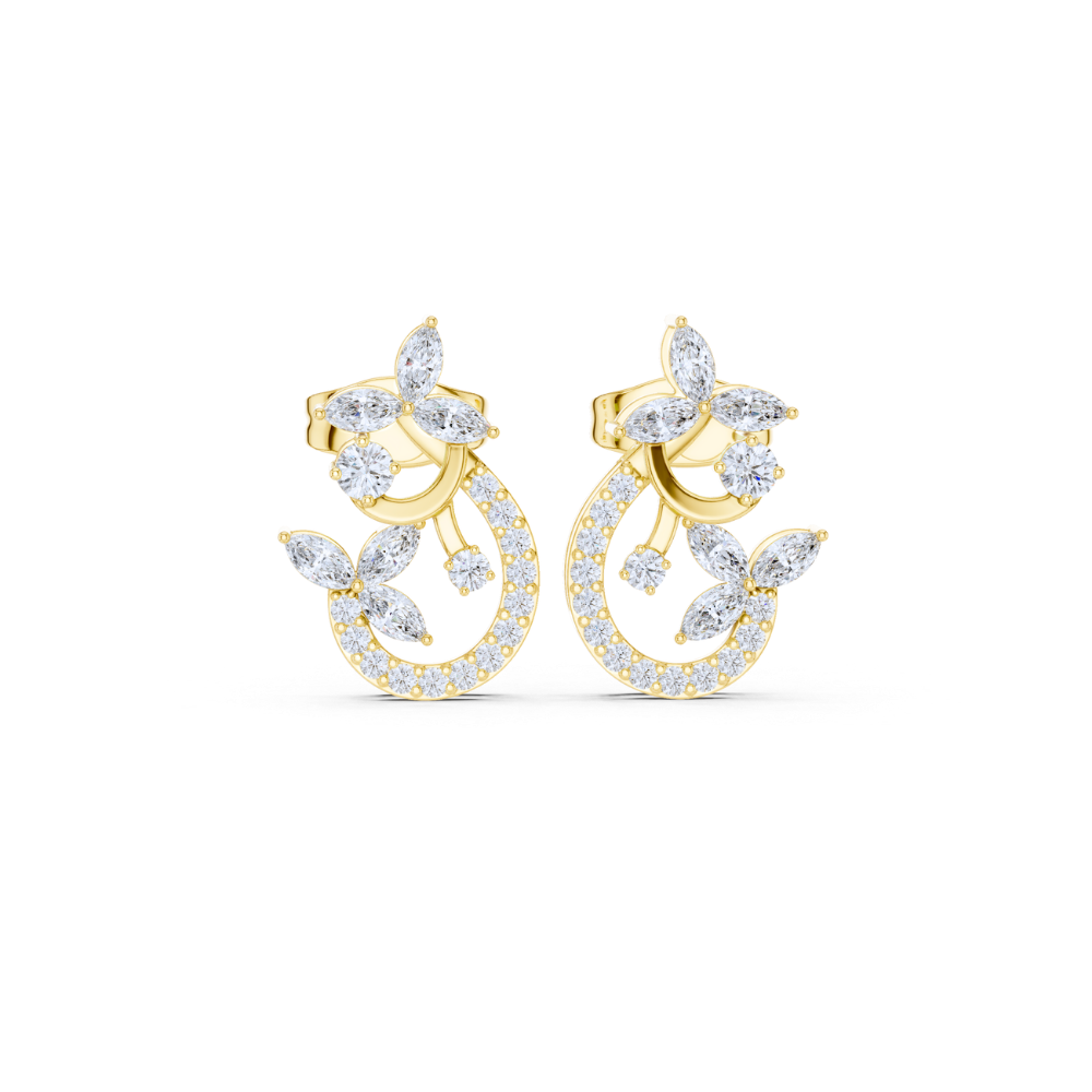 Floral Vine Diamond Hoop Studs