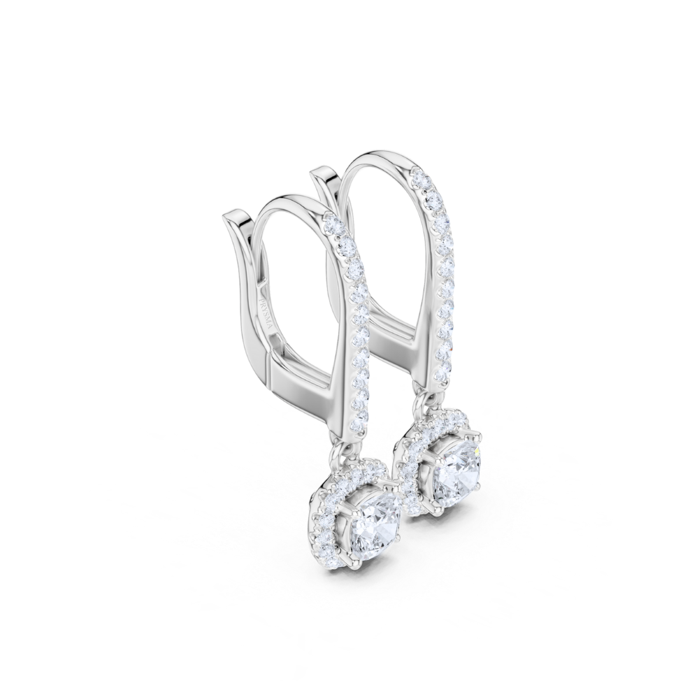 Cushion Halo Drop Diamond Earrings