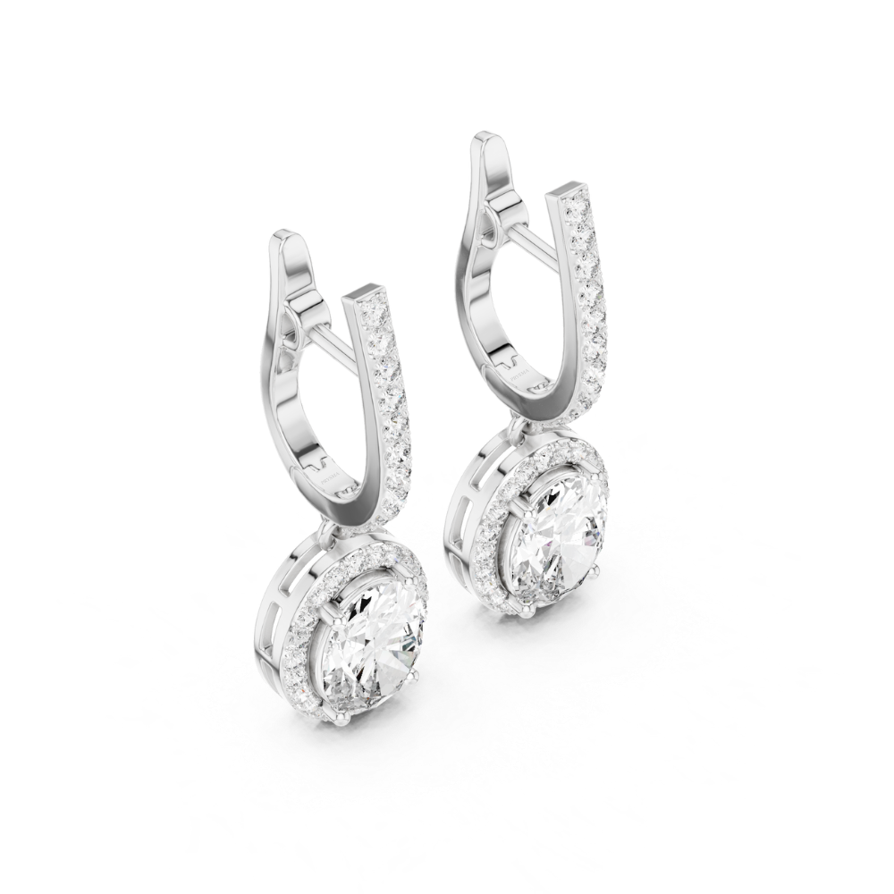 Oval Halo Drop Diamond Earrings
