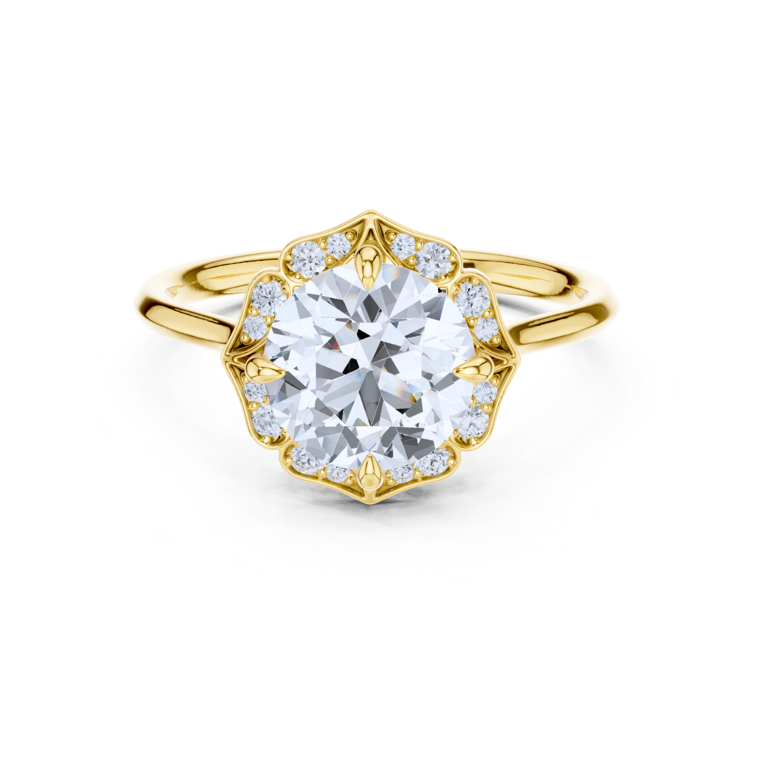 Vintage Floral Halo Diamond Ring