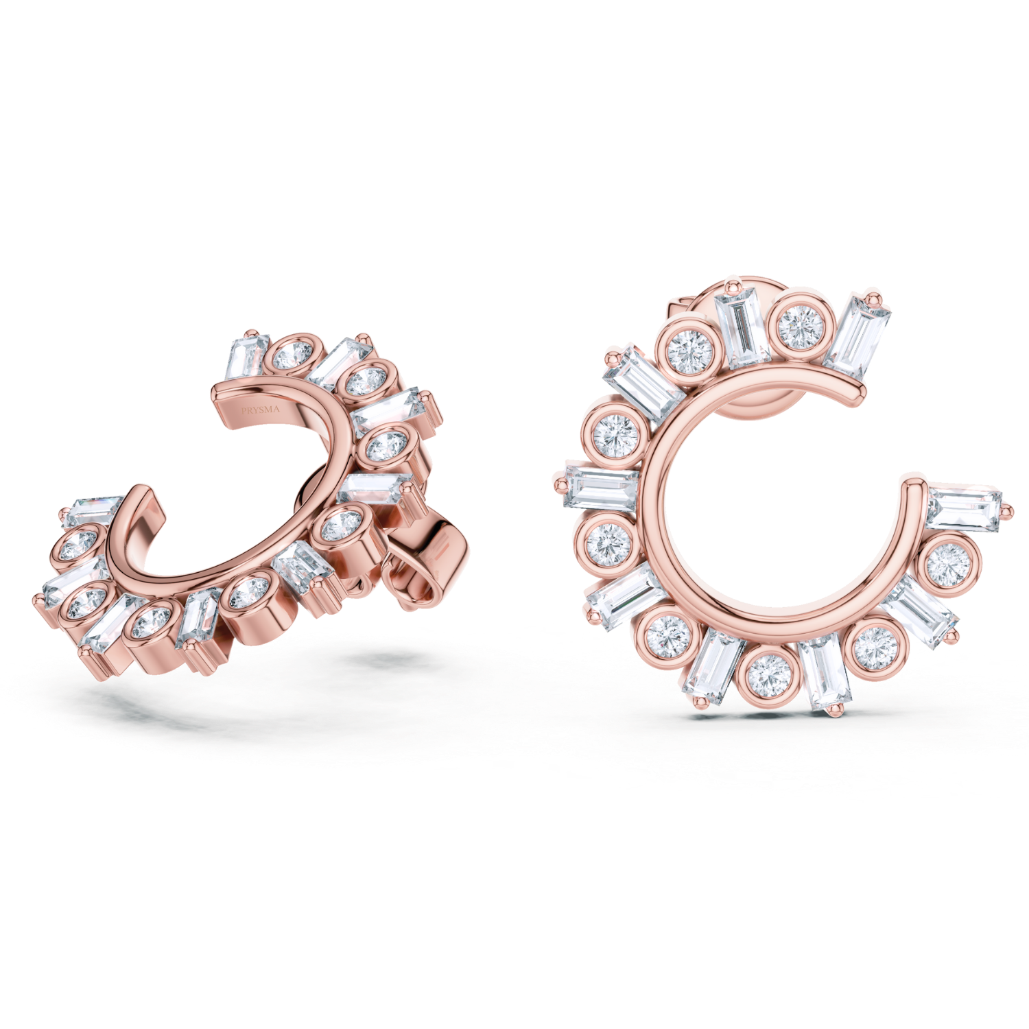 Baguette & Round Diamond Hoop Earrings