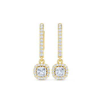 Cushion Halo Drop Diamond Earrings