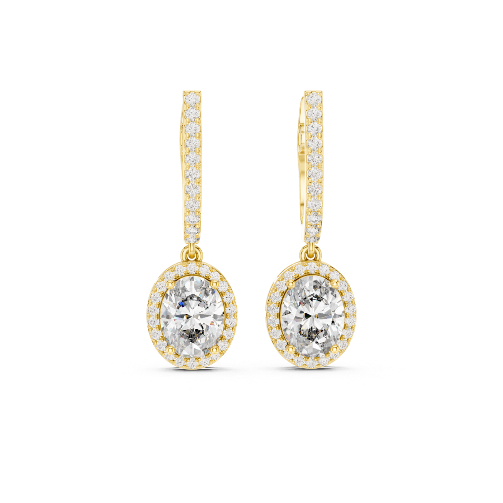 Oval Halo Drop Diamond Earrings