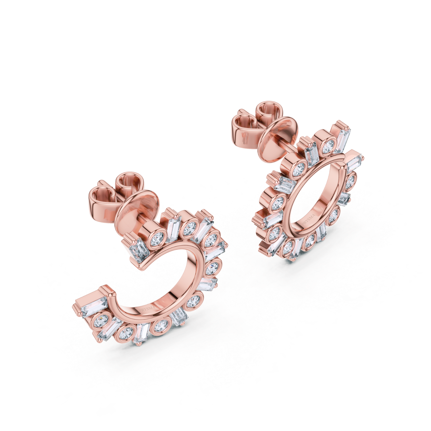 Baguette & Round Diamond Hoop Earrings