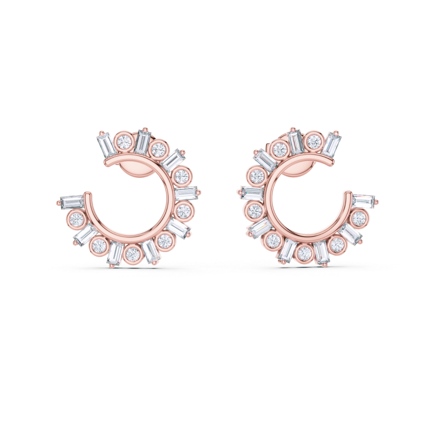 Baguette & Round Diamond Hoop Earrings