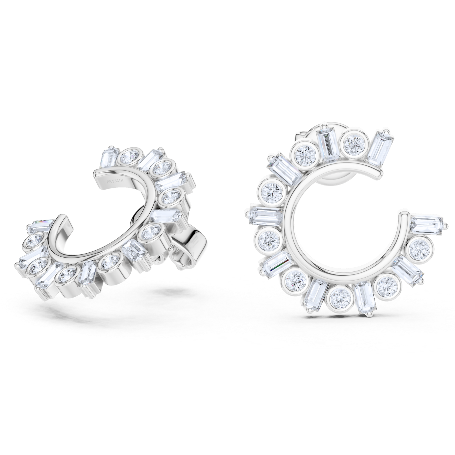Baguette & Round Diamond Hoop Earrings