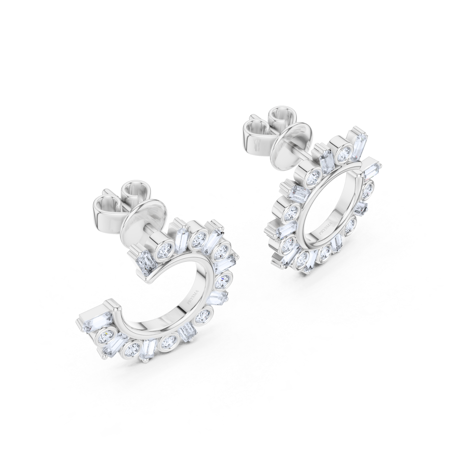 Baguette & Round Diamond Hoop Earrings