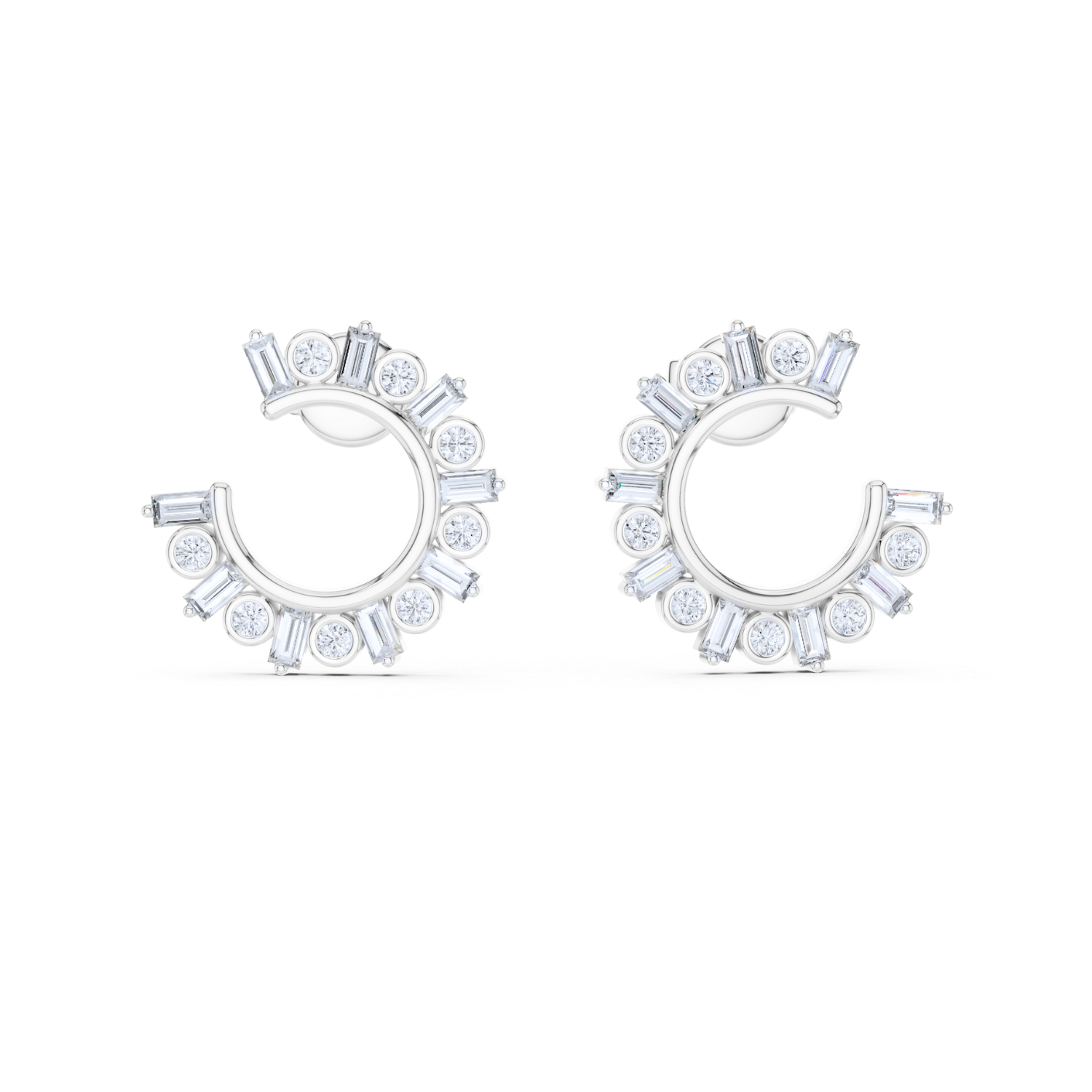 Baguette & Round Diamond Hoop Earrings
