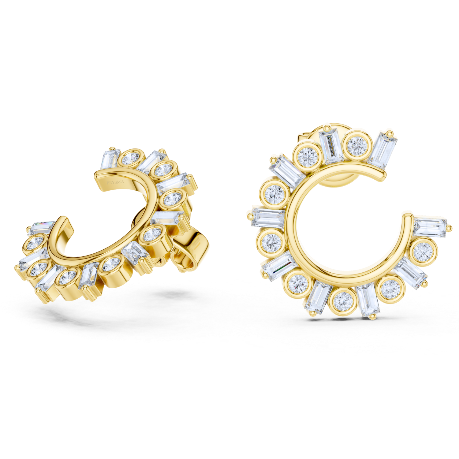 Baguette & Round Diamond Hoop Earrings