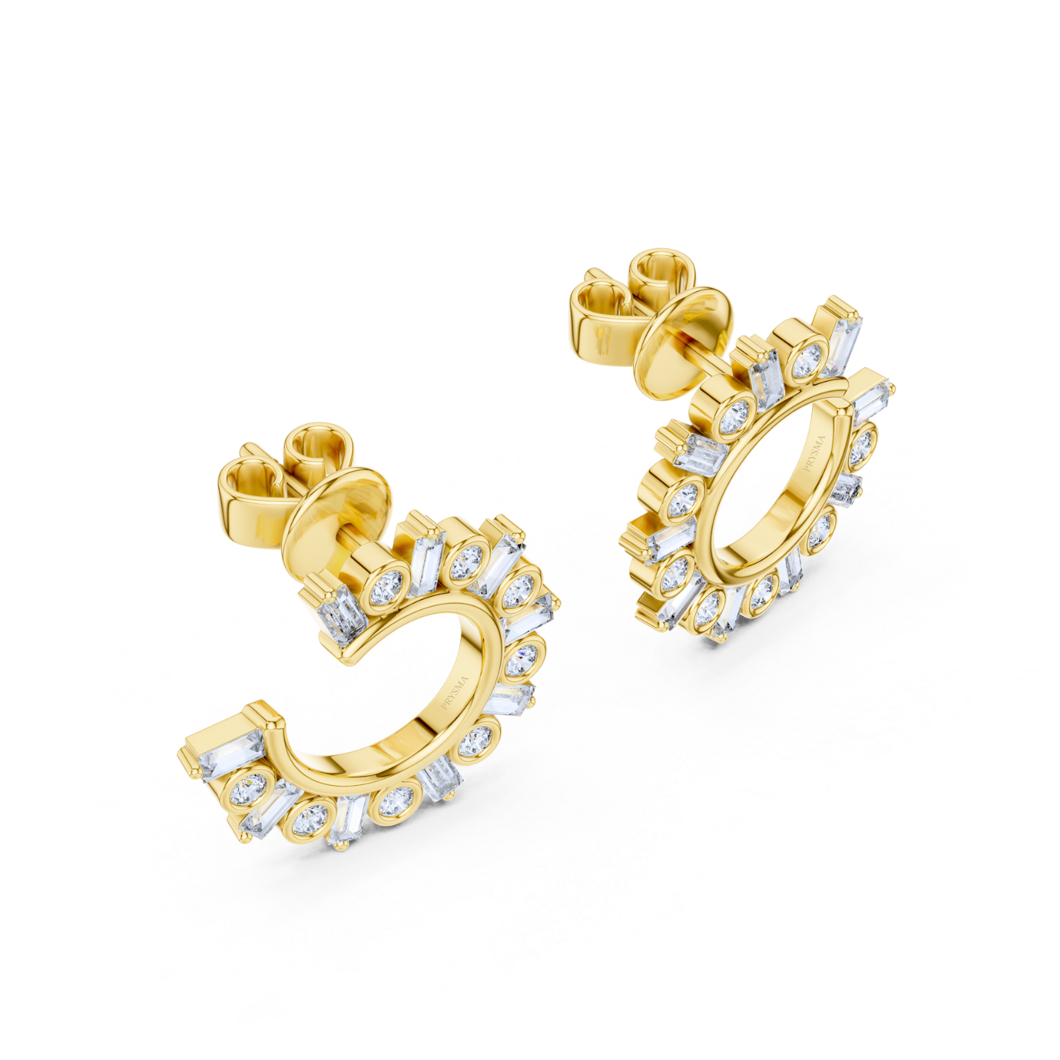 Baguette & Round Diamond Hoop Earrings