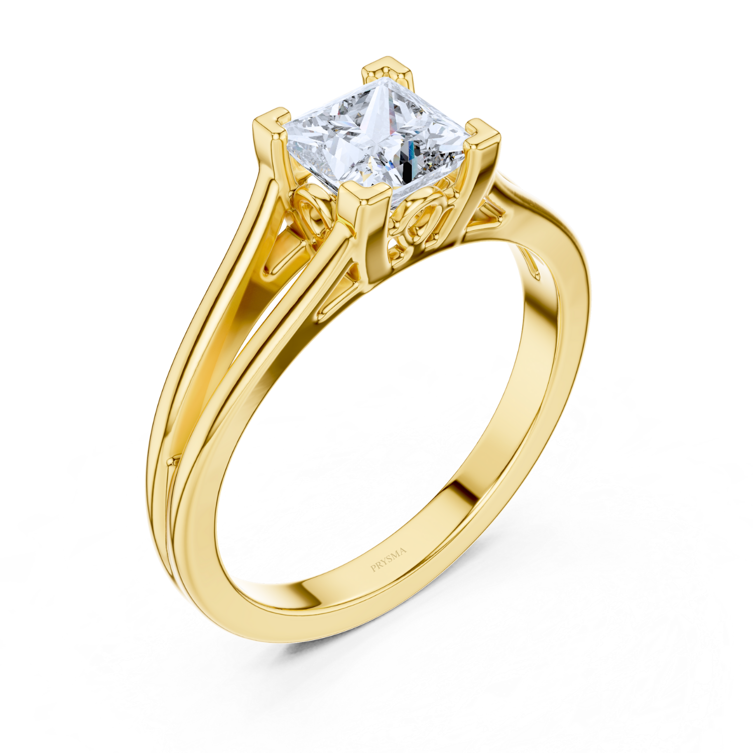 Princess Cut Center Stone Filigree Cathedral