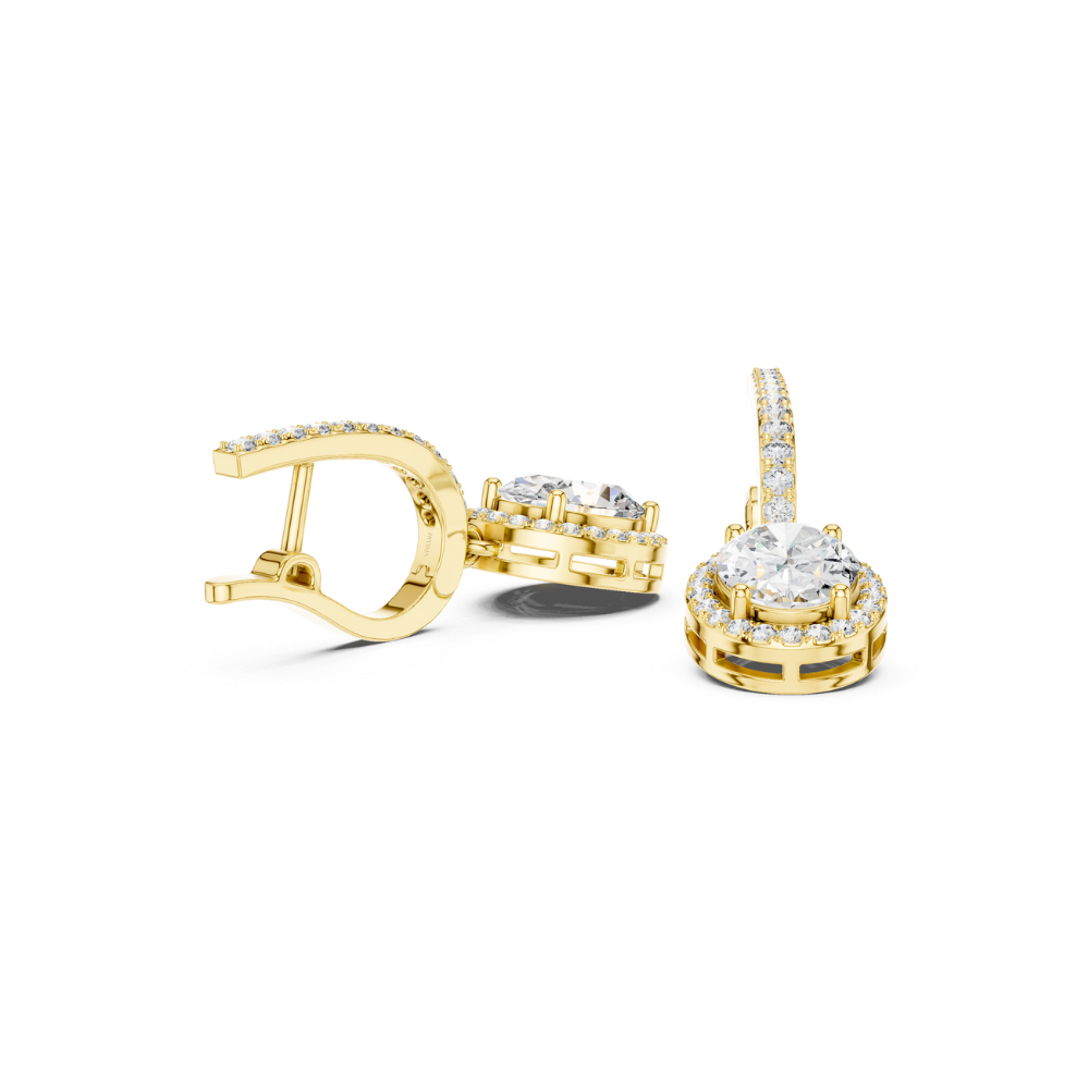 Oval Halo Drop Diamond Earrings