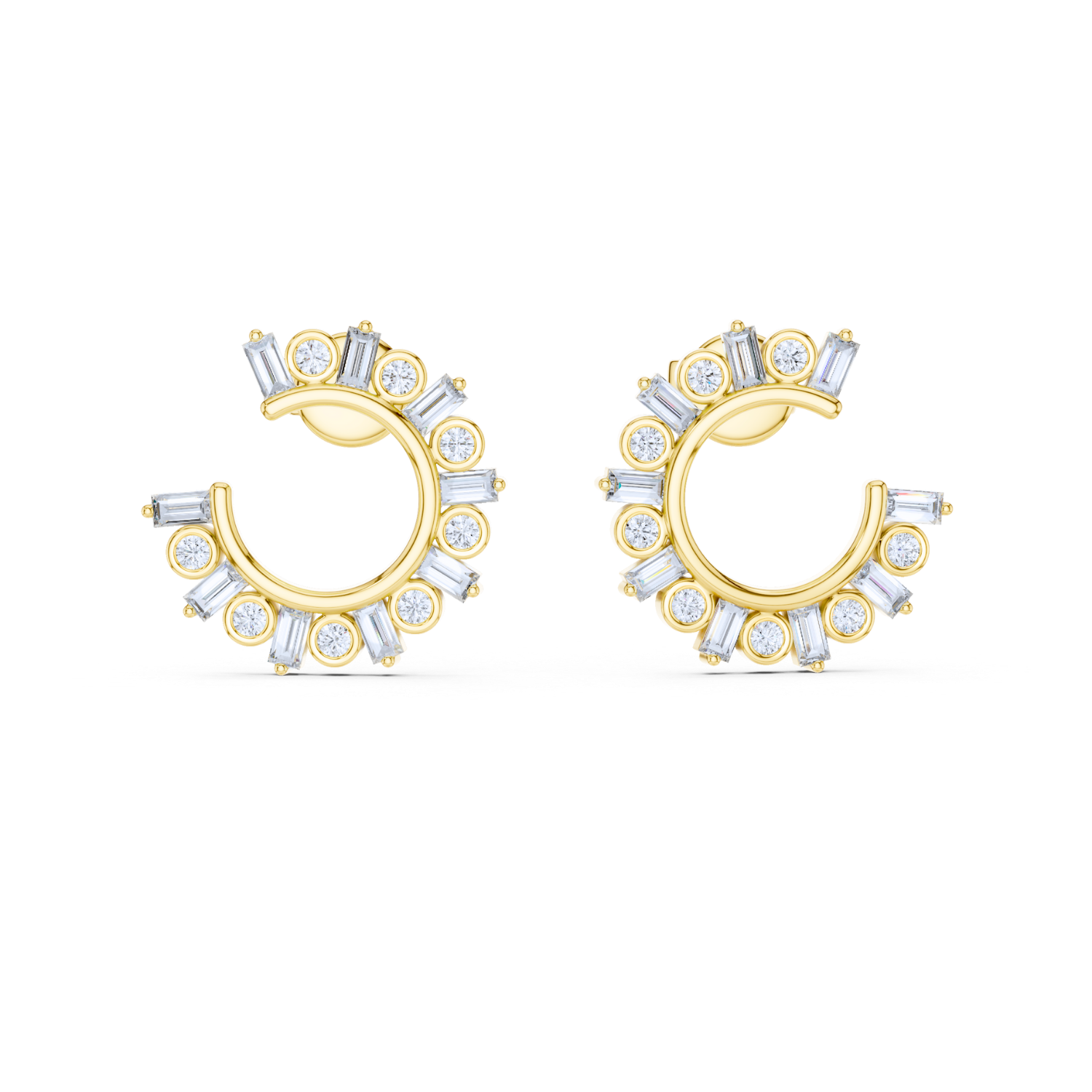 Baguette & Round Diamond Hoop Earrings