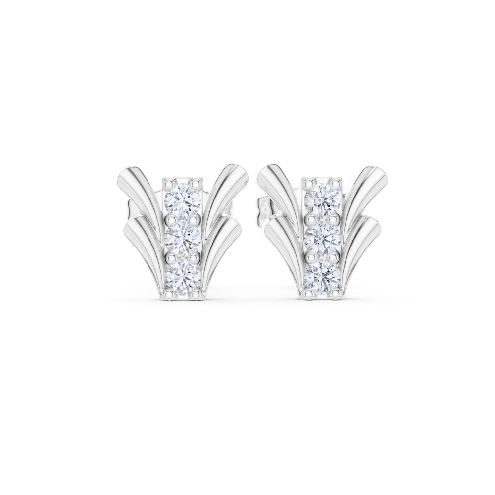 Regal Fan Diamond Stud Earrings