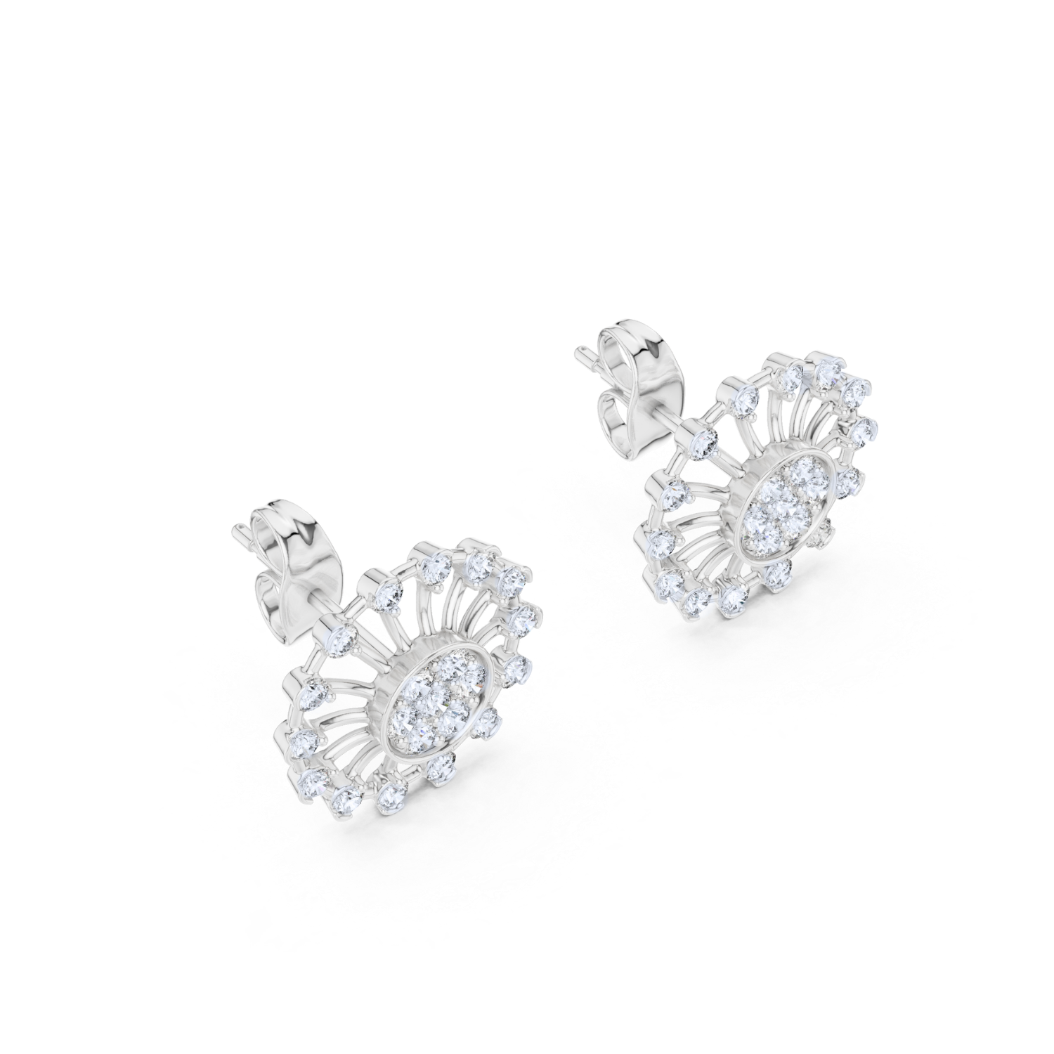 Radiant Sunburst Diamond Stud Earrings