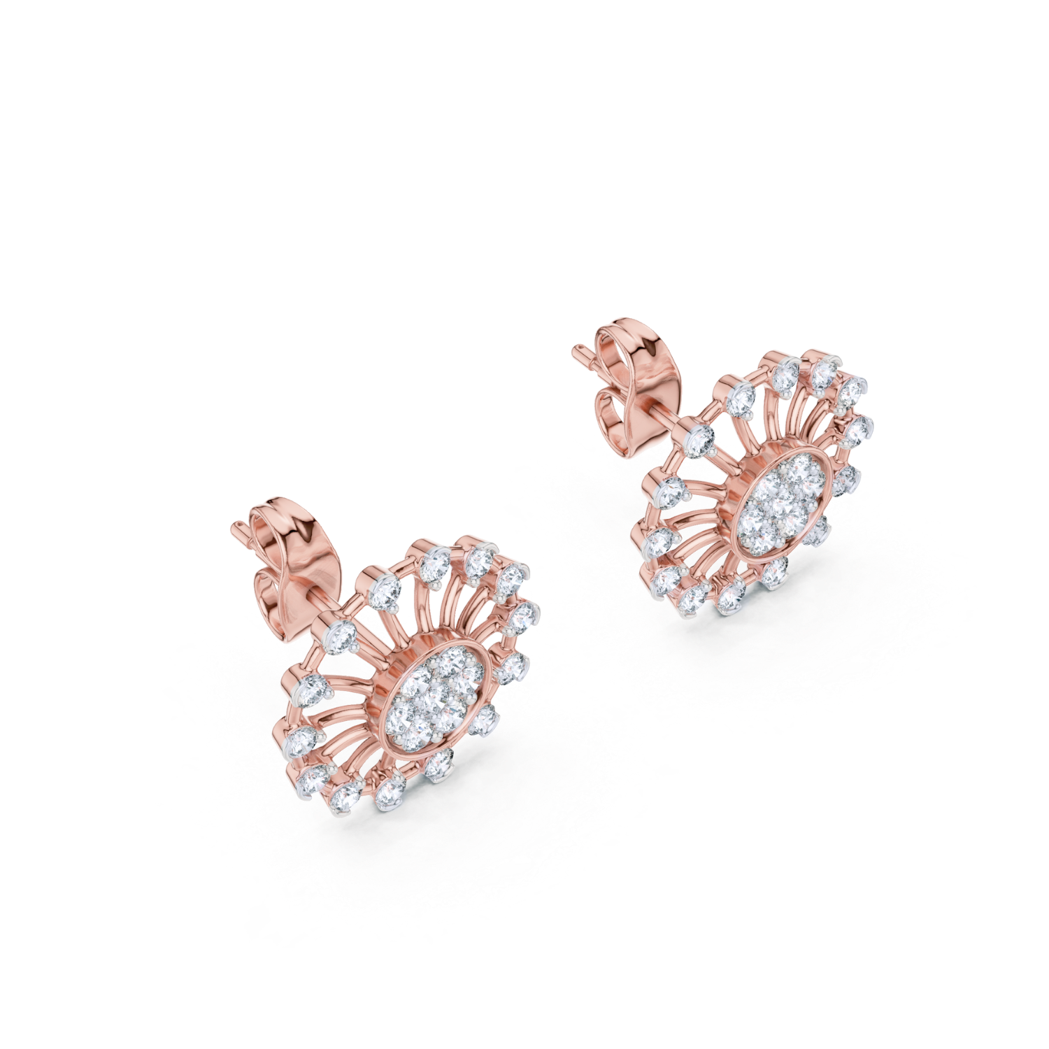 Radiant Sunburst Diamond Stud Earrings