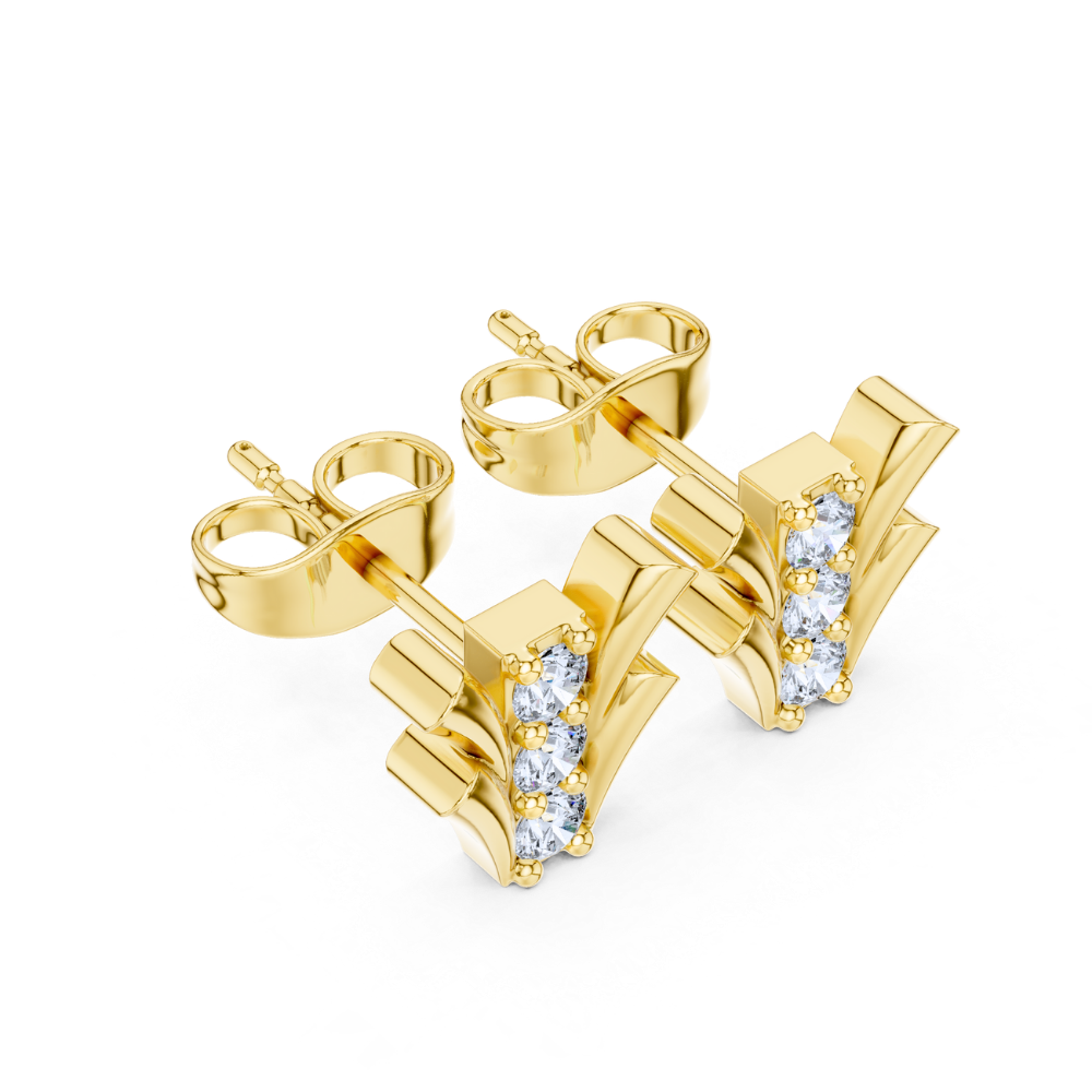 Regal Fan Diamond Stud Earrings