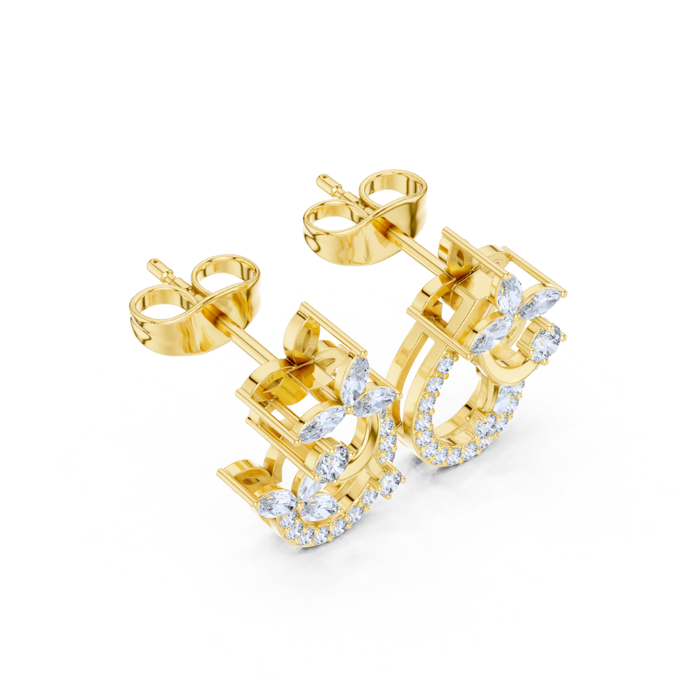 Floral Vine Diamond Hoop Studs