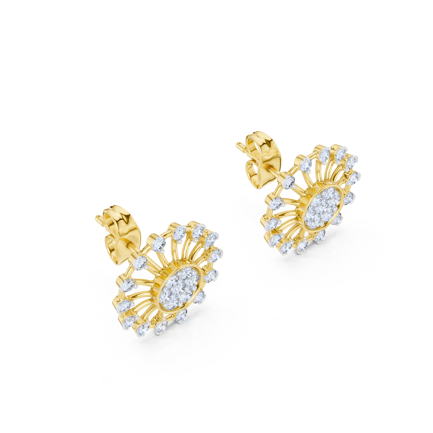 Radiant Sunburst Diamond Stud Earrings