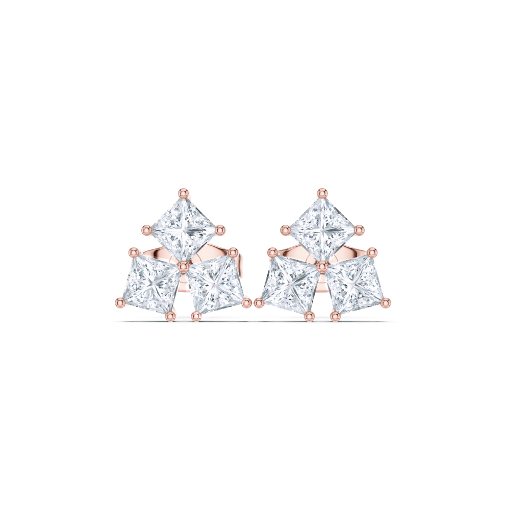 Geometric Grace Princess Diamond Studs