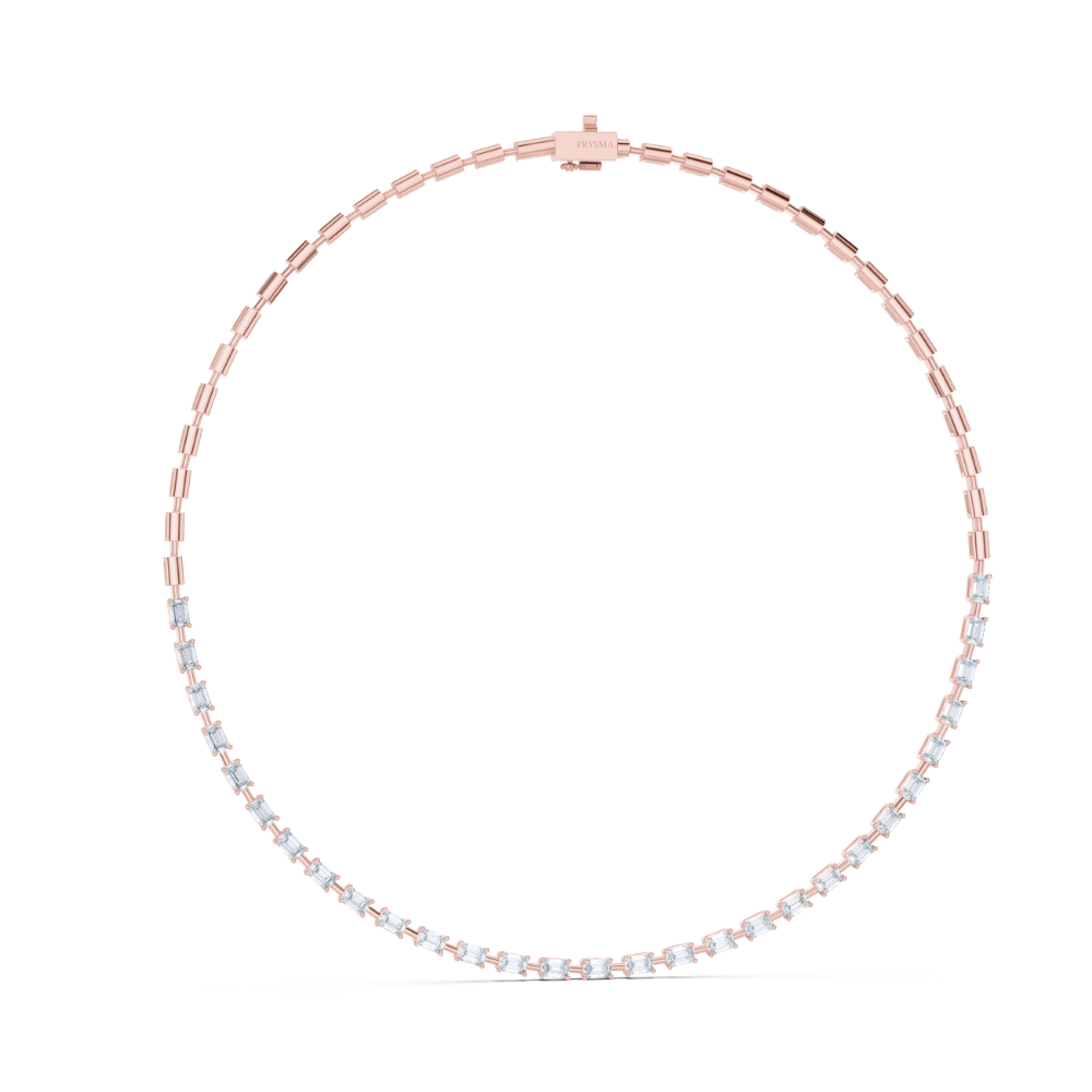 Lucent Emerald-Cut Diamond Tennis Necklace