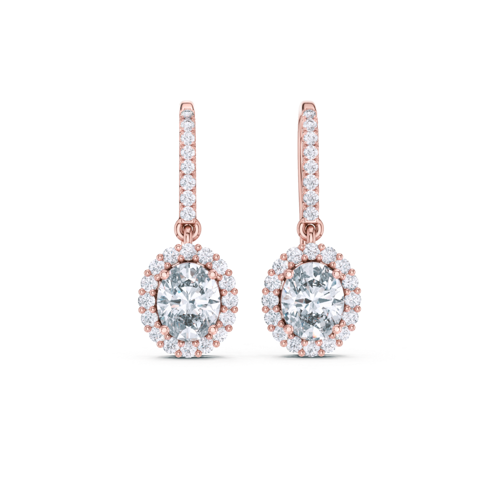 Radiant Halo Oval Drop Diamond Earrings