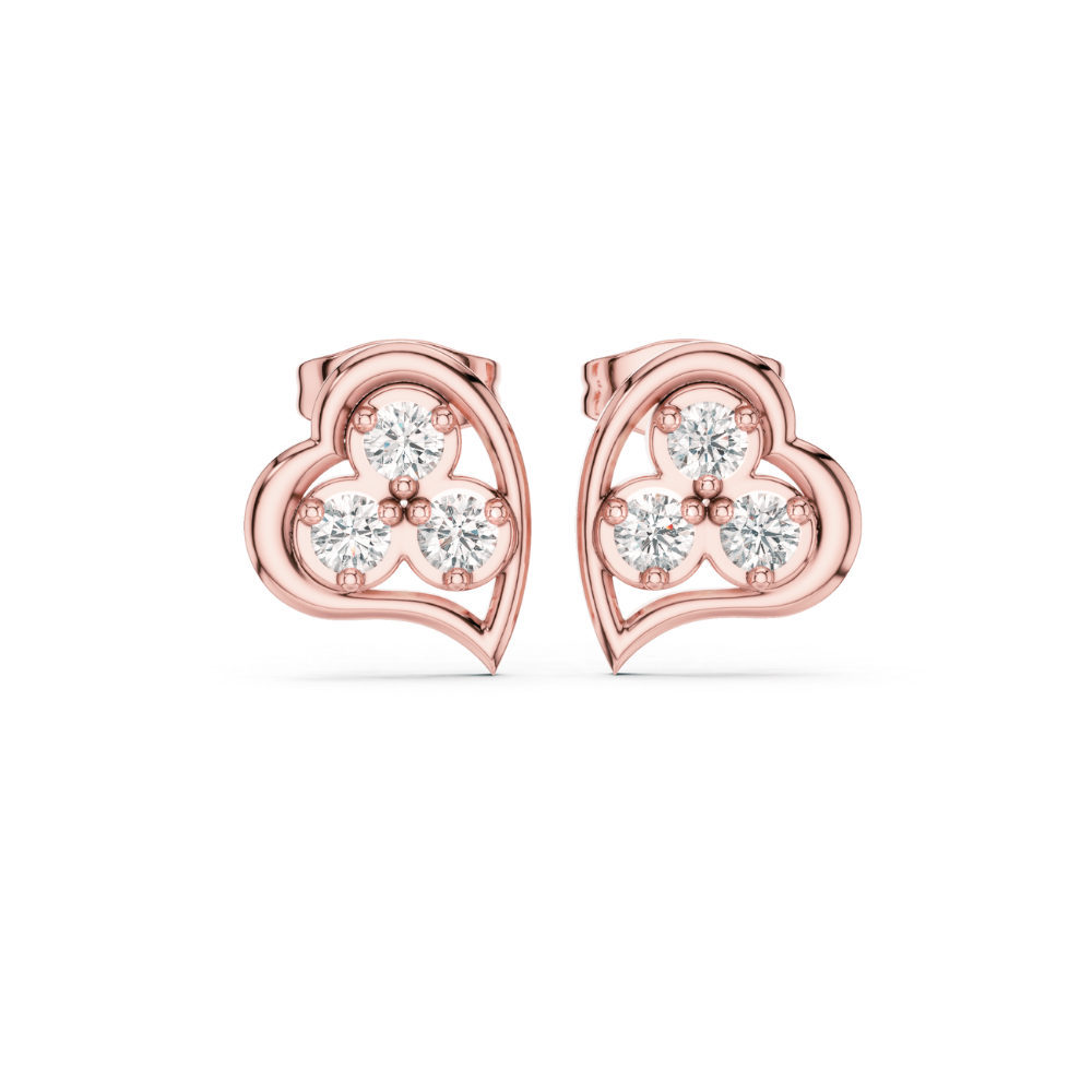 Trinity Heart Diamond Stud Earrings
