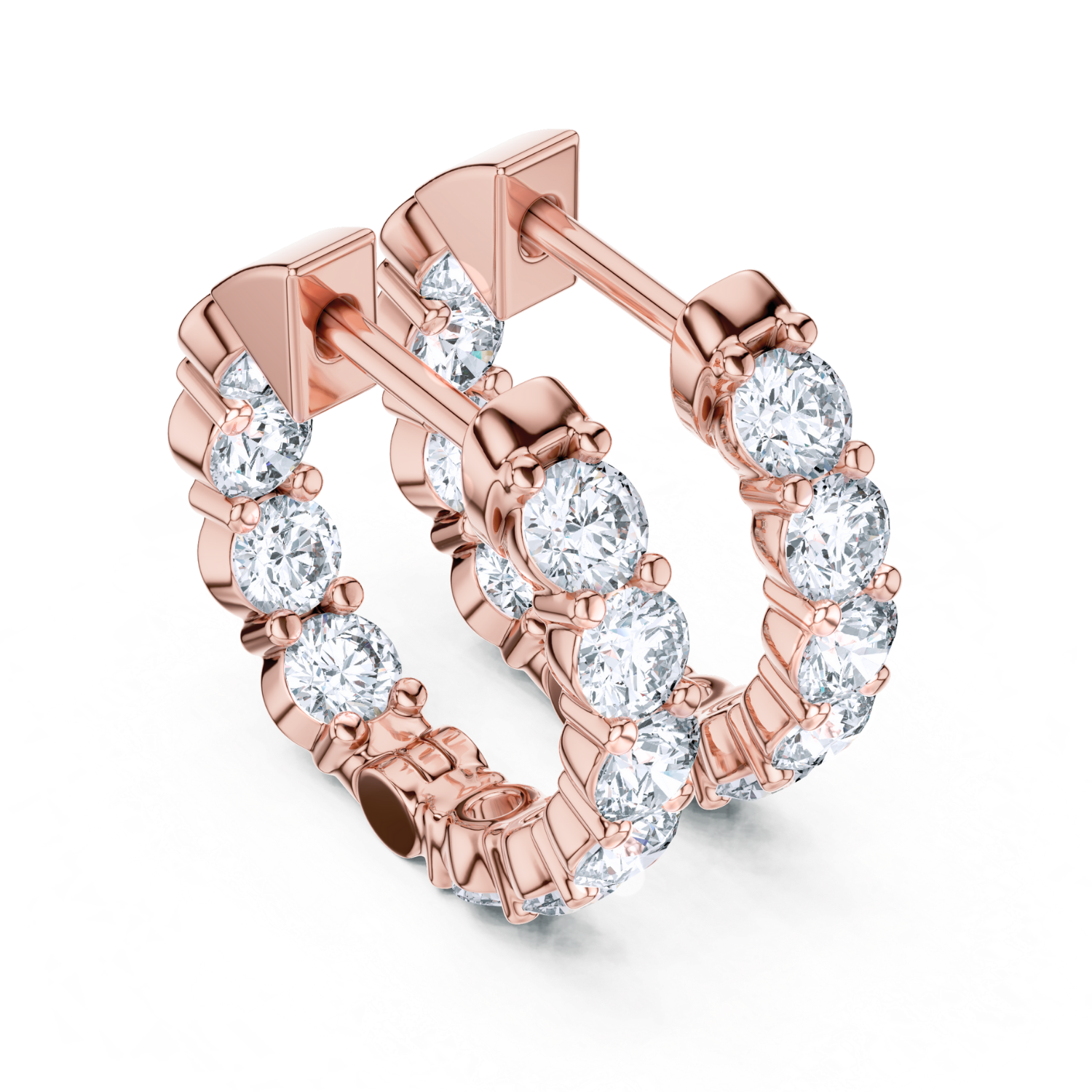 Single Row Vault Lock Diamond Earring Hoops