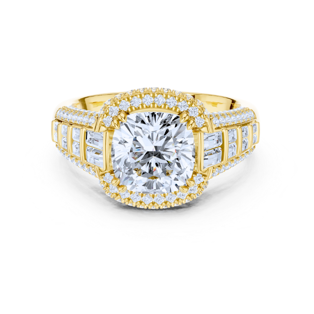 Majestic Cushion Halo Baguette Ring
