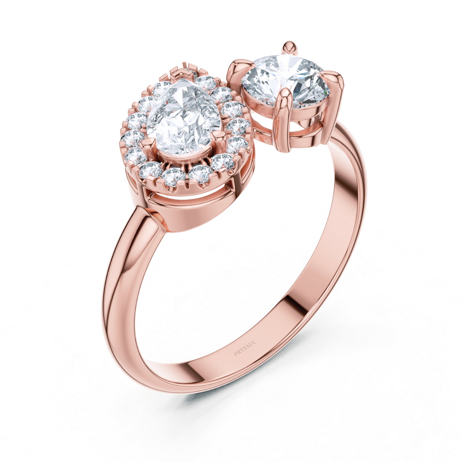 Pear & Round Dual Stone Halo Ring