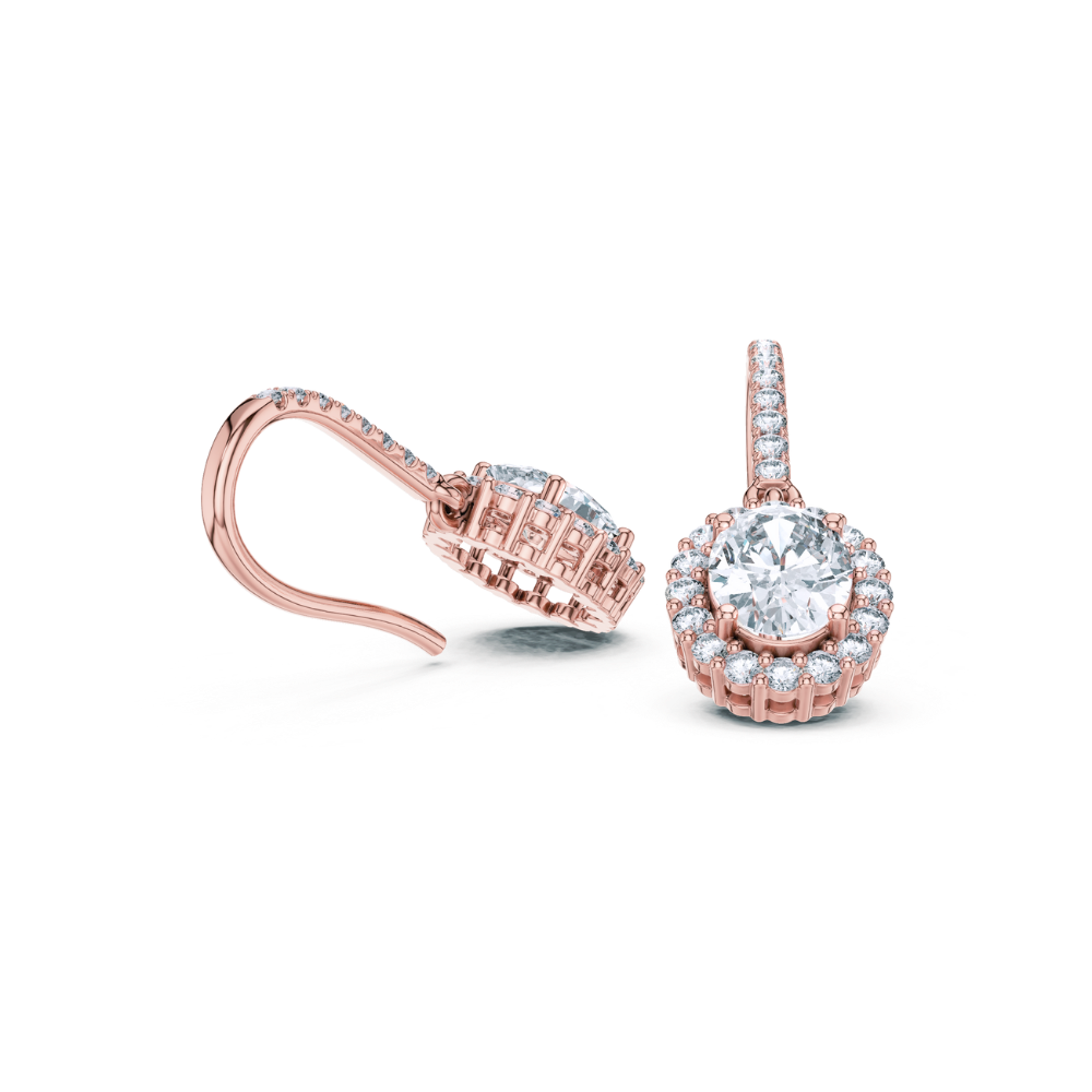 Radiant Halo Oval Drop Diamond Earrings