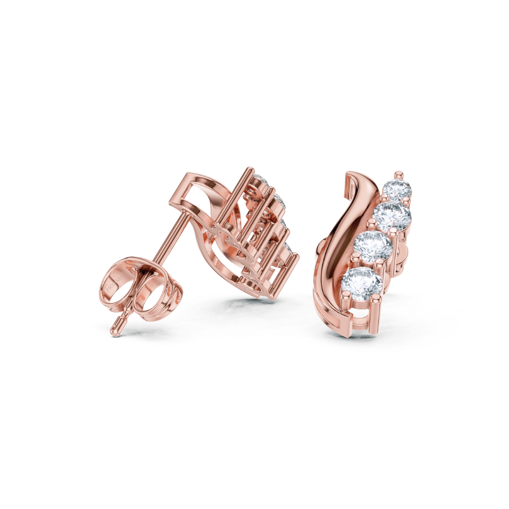 Curved Vine Diamond Stud Earrings