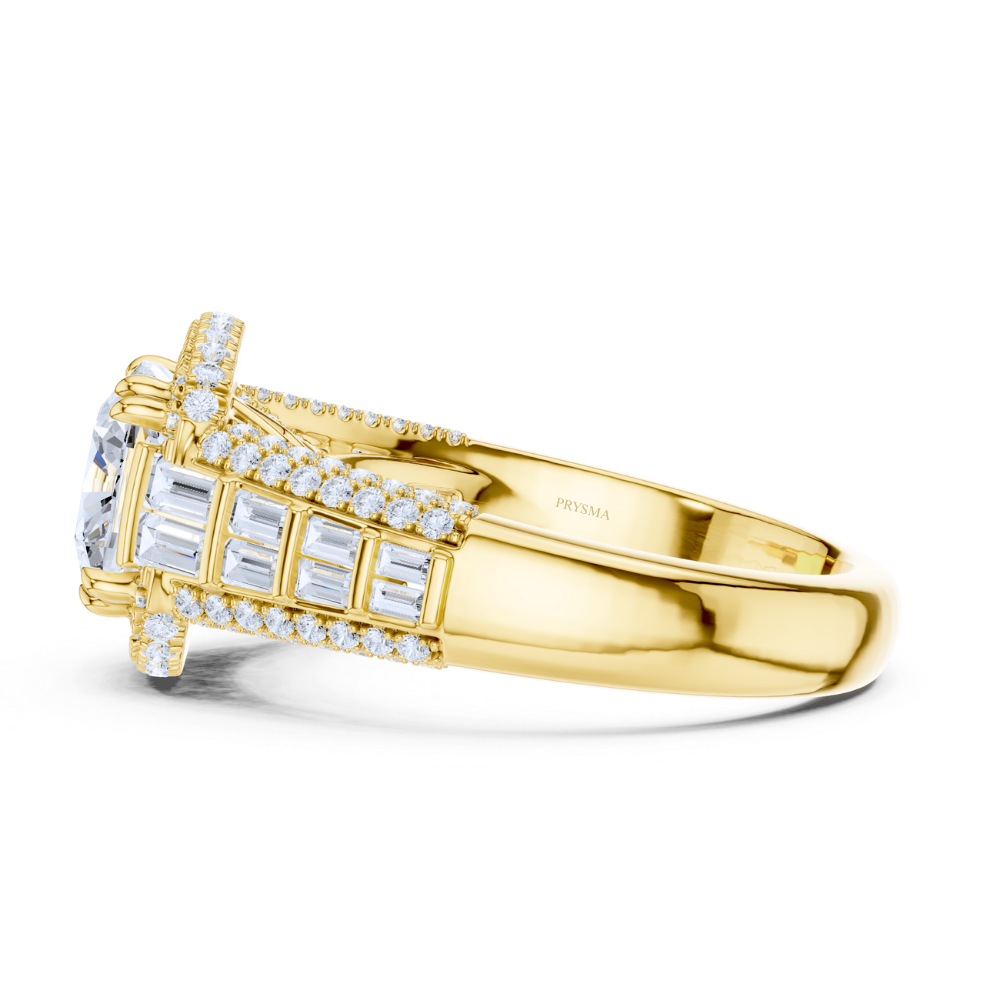Majestic Cushion Halo Baguette Ring
