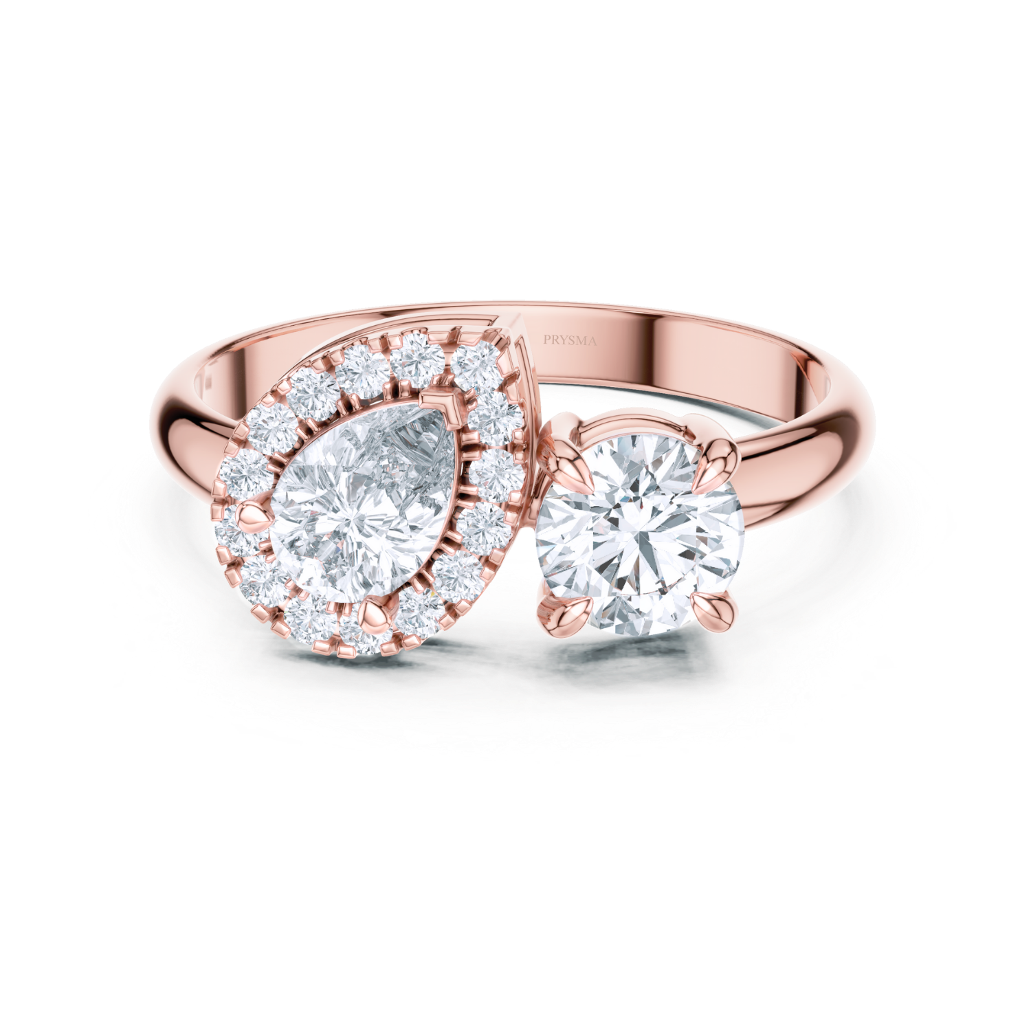 Pear & Round Dual Stone Halo Ring